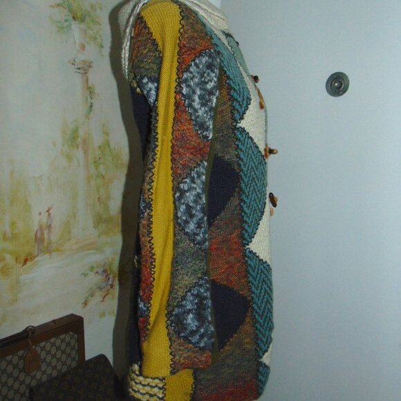 Anthropologie Charlie & Robin Cardigan Patch Knit S Chunky Cottage Cabin Core - Picture 2 of 14